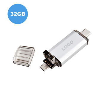 32GB Dual-Port USB 2.0 Type-C Flash Drive – Waterproof Aluminum