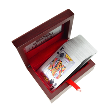 Luxury Silver Poker Card Set with Wooden Gift Box