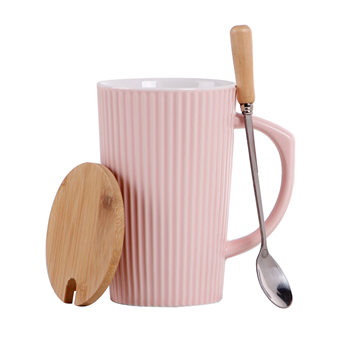 14oz Ceramic Coffee Mug with Lid and Spoon