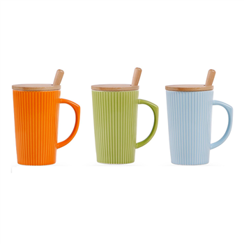 14oz Ceramic Coffee Mug with Lid and Spoon