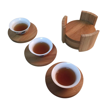 6-Piece Round Bamboo Coaster Set with Holder