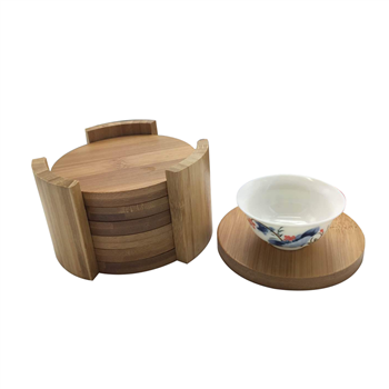 6-Piece Round Bamboo Coaster Set with Holder