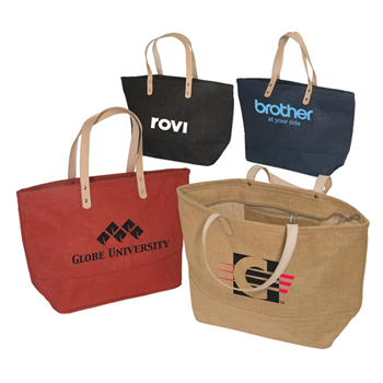 Jute Tote with Leather Handles