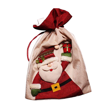 Santa & Snowman Cotton Drawstring Gift Bag