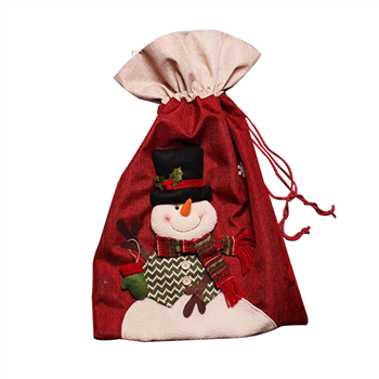 Santa & Snowman Cotton Drawstring Gift Bag