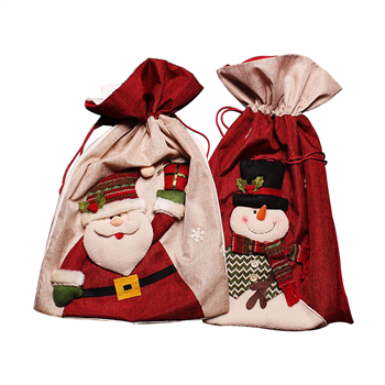 Santa & Snowman Cotton Drawstring Gift Bag