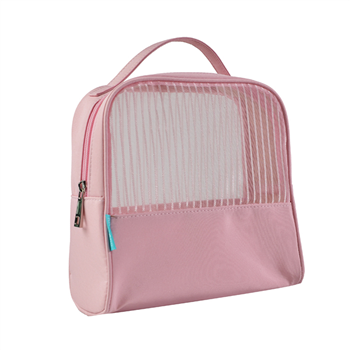Pink Mesh Handle Cosmetic Bag