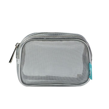 Leather Mesh Cosmetic Bag