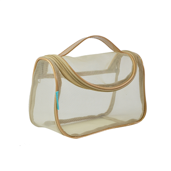 Leather Mesh Cosmetic Handle Bag