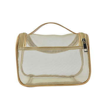 Leather Mesh Cosmetic Handle Bag