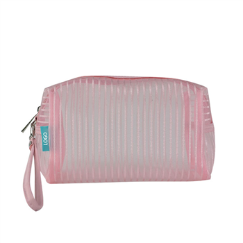 Leather Mesh Cosmetic Bag