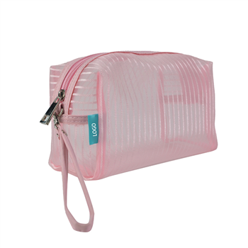 Leather Mesh Cosmetic Bag