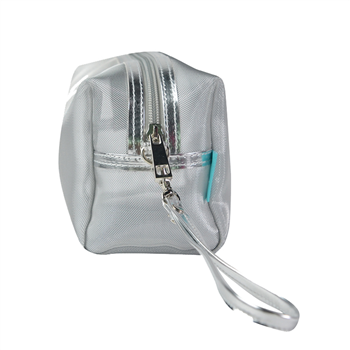 Leather Mesh Cosmetic Bag