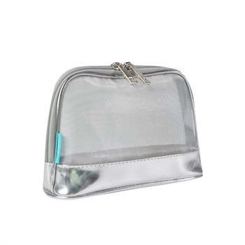 Leather Mesh Cosmetic Bag