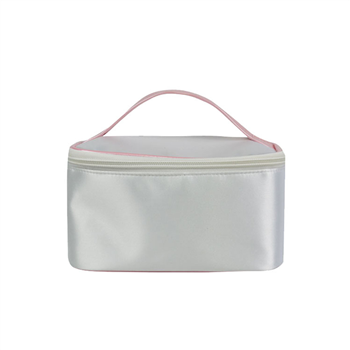 Compact Satin PU Handle Cosmetic Bag