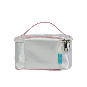 Compact Satin PU Handle Cosmetic Bag