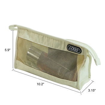 Canvas Mesh Zippered Cosmetic Pouch
