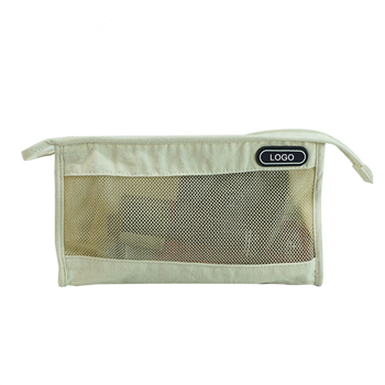 Canvas Mesh Zippered Cosmetic Pouch