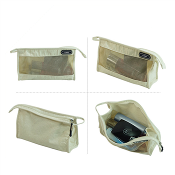 Canvas Mesh Zippered Cosmetic Pouch
