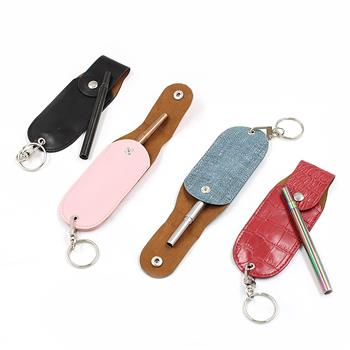 Custom Reusable Collapsible Straw with PU Pouch and Keychain
