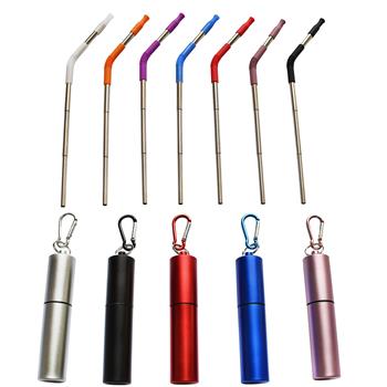 Collapsible Bent Metal Straw Kit with Carabiner