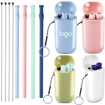 Compact Silicone Straw Kit with Keychain