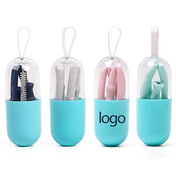 Silicone Travel Straw Kit with Loop Handle