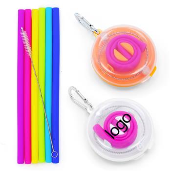 Custom Silicone Reusable Straw Kit with Keychain