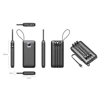 10000mAh LED Power Bank with Built-In Cables