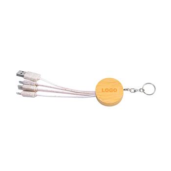 Wheat Straw 3-in-1 Charging Cable with Keychain
