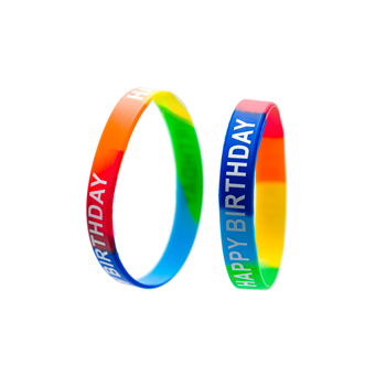 1/2"  Happy Birthday Rainbow Silicone Wristband