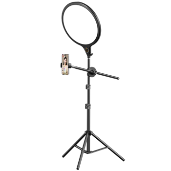 Floor-Standing LED Ring Light with Adjustable Tripod and Phone Holders